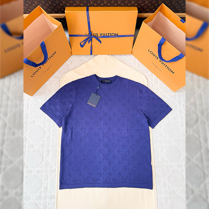 lv louis vuitton monogram knit crew neck t-shirt